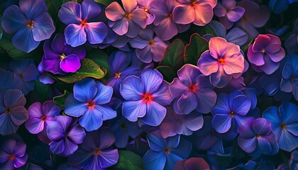 Periwinkle flowers captured in a mesmerizing cluster, their vibrant hues and intricate details highlighted in stunning high definition