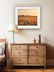 Golden Prairie Sunset: Vintage Countryside Art for Wall, Tranquil Landscape Print