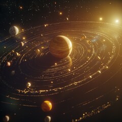 Solar system illustration, there is a picture of planets and their solar system, Cosmic landscape with galaxies, planets and stars in space, Solar system on deep space background