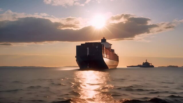 Seascape with container ship. AI