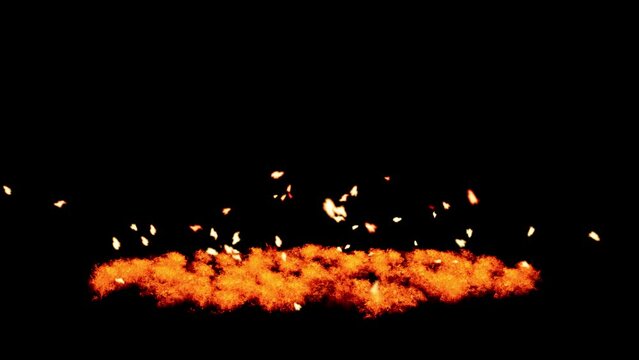 Flame particles and sparks fly in a realistic simulation of the colors of blazing fire, Isolated by Alpha channel