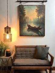 Romantic Vintage Gondola Rides Wall Art: Riverside Painting for a Timeless Feel