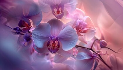 The ethereal beauty of orchids in a captivating display, with petals in shades of pink, purple, and white