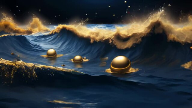 Blue waves and golden spheres.  