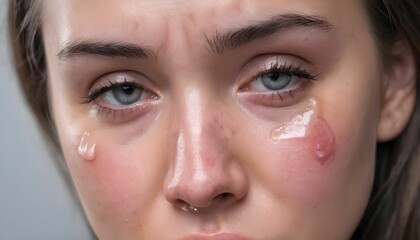 closeup photo of a young woman with skin allergy on her cheek created with generative ai