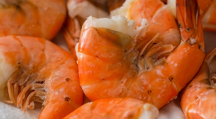 Shrimp raw in plate. Homemade cooking shrimp, serving food for restaurant, menu, advert or package, close up, selective focus