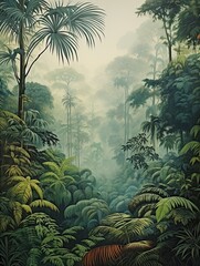 Misty Rainforest Print: Jungle Canopy Art Creates a Tropical Nature Scene