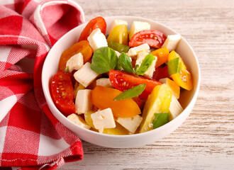 Mixed tomatoes and feta cheese salad