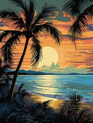 Silhouetted Palm Beaches: Ocean View Paradise - Landscape Poster Beach Art