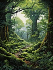 Majestic Reflection: A Landscape Poster of Ancient Sacred Groves Embracing Nature's Art and Elegant Forest View