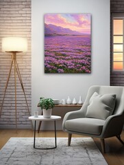 Lilac Field Wall Decor: Vintage Landscape of Blooming Scenery