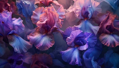 Möbelaufkleber A breathtaking composition featuring a variety of iris flowers, each petal meticulously detailed in brilliant hues and sharp resolution © Yasmeen