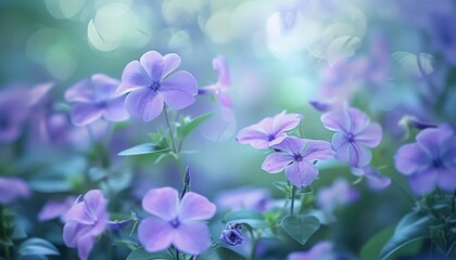Fototapeta na wymiar A dreamy composition featuring periwinkle flowers against a blurred background, creating an artistic and visually pleasing image