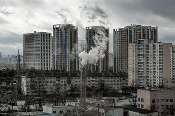 Dramatic urban environment in grey tones. - 732742944