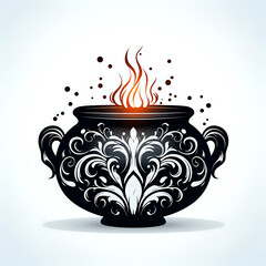 Ornate Cauldron with Flames Illustration.
A digital artwork featuring a stylized cauldron with ornate designs and flames rising from within, suitable for thematic designs, magical concepts, and decora