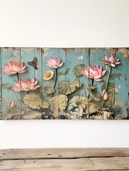Lotus Pond Wall Decor: Vintage Floating Flowers Landscape Art