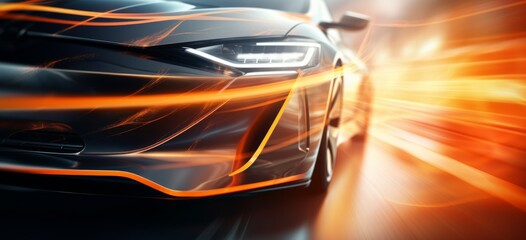 Electric car with vibrant light streaks illustrating speed and futuristic technology