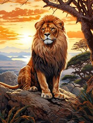 Majestic Lion Pride Art: African Savannas Coastal Nature Print