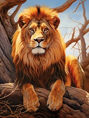 Naklejka premium Majestic African Savannas Coastal Art Print: Lion Pride Nature Artwork