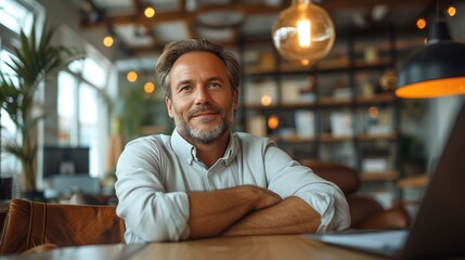 Fototapeta premium Businessman in relaxed office space. Generative AI.