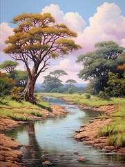 Fototapeta na wymiar Majestic African Savannas Riverside: Savannah Stream - Nature Artwork
