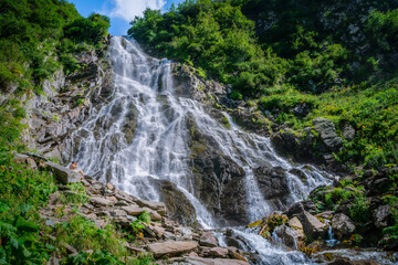 Dramatic Balea waterfall along the Transfagarasan pass road, Romania