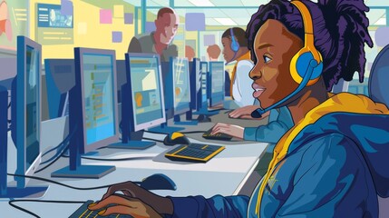 black woman working at a call center
