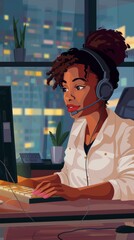 black woman working at a call center