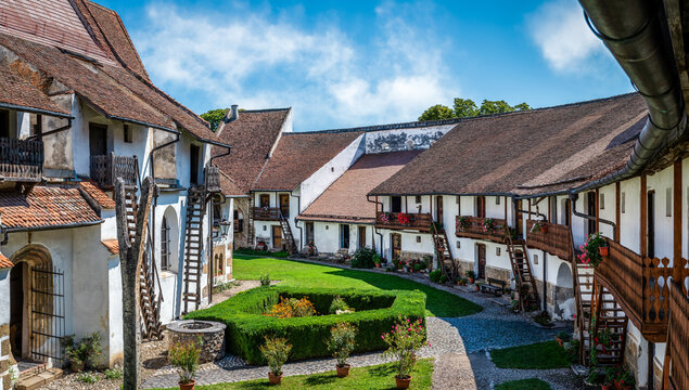 Inside view on the houses of the Harman fortified church, Romania