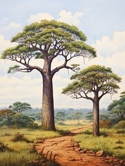 Fototapeta premium Majestic African Savannas Woodland Art: African Trees, Rustic Wall Decor