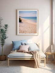 Sunlit Shore: Mediterranean Beach Landscape Poster, Ocean Wall Decor