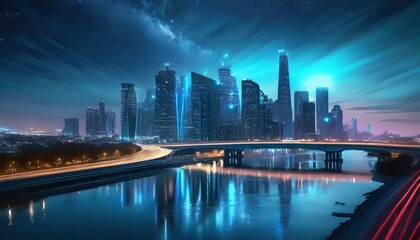 Fototapeta na wymiar future city skyline at night