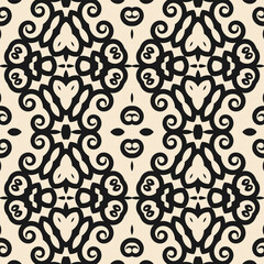 Seamless pattern with stylized black floral ornament on a white background. Vector illustration