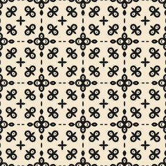 Seamless pattern with supersymmetric black ornament, consisting of decorated squares. Vector illustration