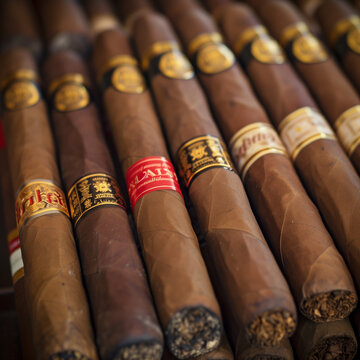Close-Up of Premium Cuban Cigars Collection
