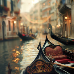 Venetian Gondolas on a Misty Canal Morning - obrazy, fototapety, plakaty