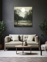 Moonlit Olive Groves: Nature Art Canvas Print for Farmhouse Decor - Landscape Fine Art with Serene Night View