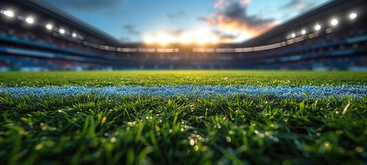 textured free soccer field in the evening light - center, midfield - obrazy, fototapety, plakaty