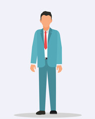 Project Manager Suited Booted Person wearing Suit and Coat Tie in Full Body Business Person Character Design Businessman Standing. Business character suited and booted standing suited male character