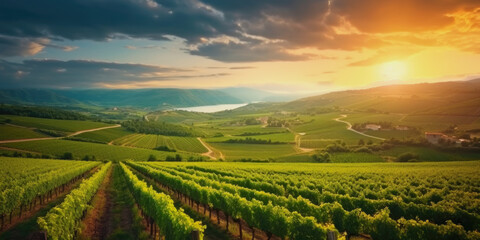 Beautiful landscape of Vineyards in European region in summer season comeliness