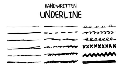 Pencil strokes. Set of black brush lines drawn by hand. Brushes of different shapes on a white background. Vector brushes in grunge style. Vector horizontal lines in pencil. Vector lines in chalk.