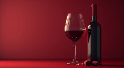 a wine glass and bottle of wine on a red background
