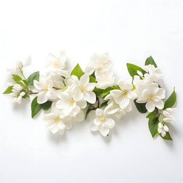 panoramic shot of jasmine flower isolated on white background