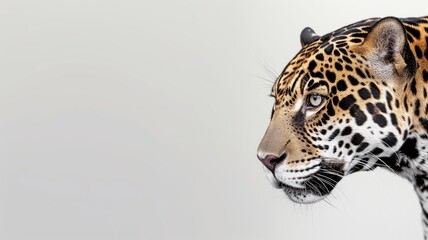 Side profile of a jaguar against a soft white gradient background