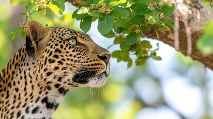 A vigilant leopard in the foliage, observing its surroundings