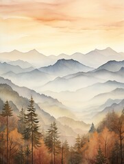 Muted Watercolor - Mountain Ranges in Countryside Art