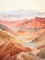 Muted Watercolor Mountain Ranges: Desert Landscape Art of Tranquil Watercolor Mountains in the Desert