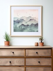 Muted Watercolor Mountain Ranges: Framed Landscape Print with Watercolor Peaks Frame