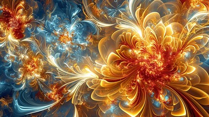  Abstract Fractal Art with Flower-like Patterns and Vibrant Colors
