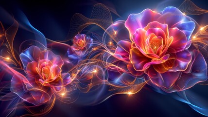  Floral Fractal Composition with Luminous Effects and Dynamic Flow